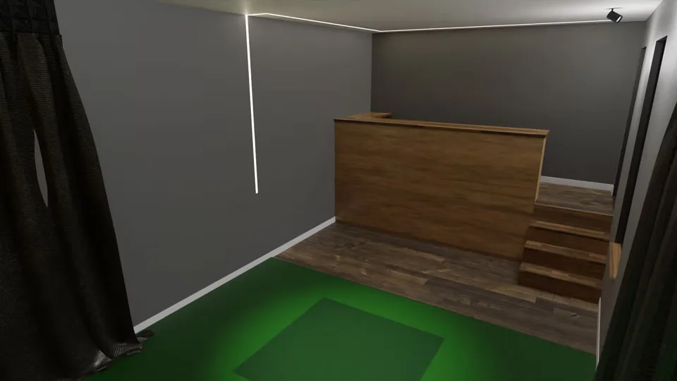 The raised platform and its steps behind the hitting mat