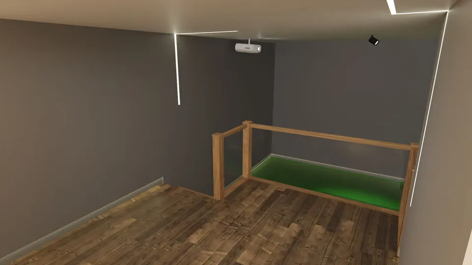 Inside The Clubhouse: a raised wooden deck with a glass and timber balustrade above the turf